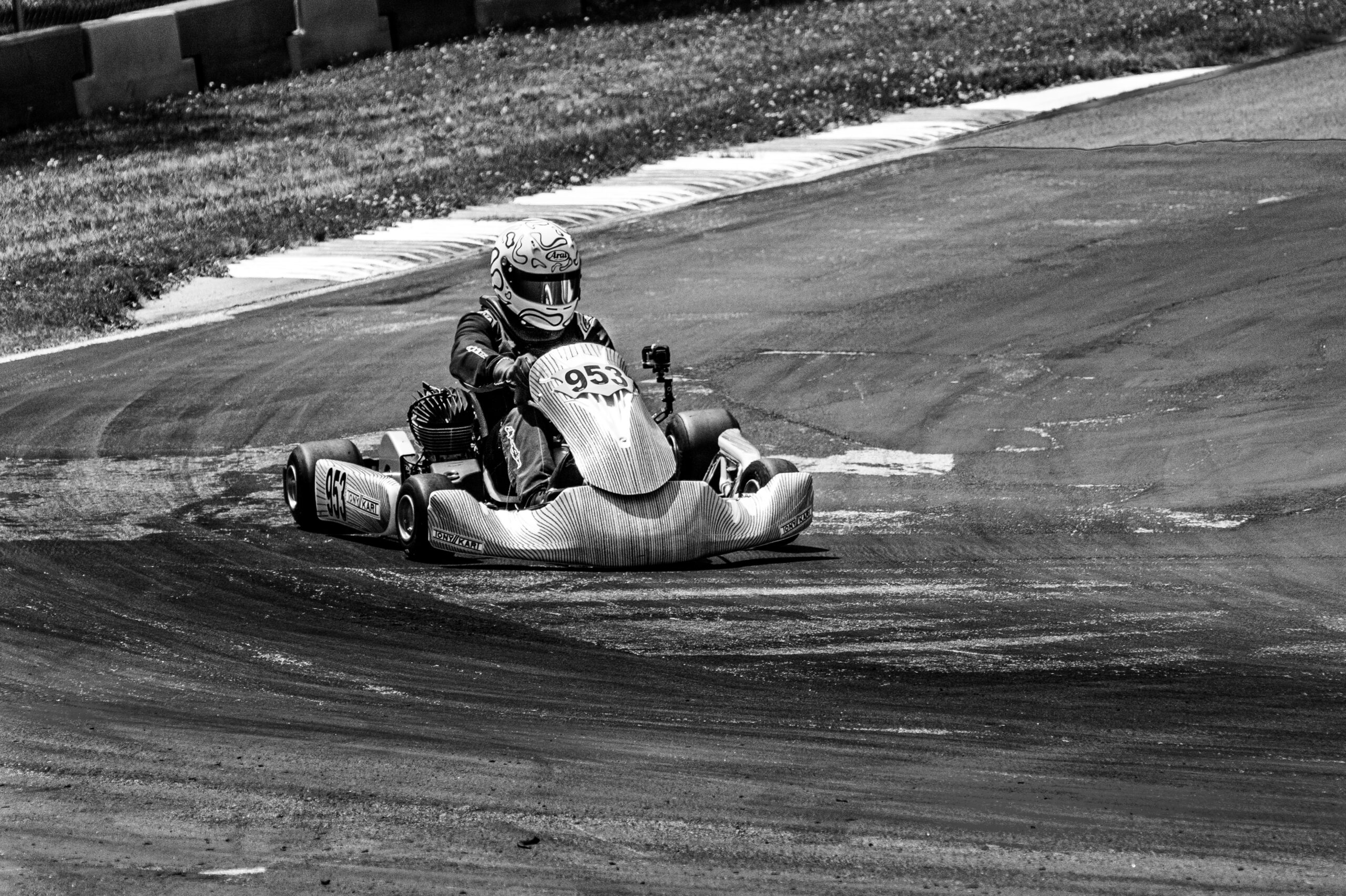 Preston Carlson racing kart number 953 on track